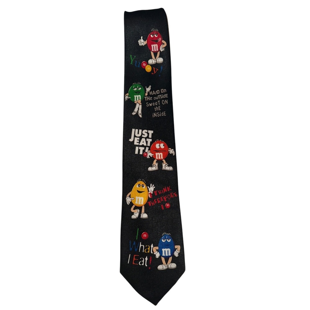 M&Ms Candy Characters Necktie‎ Black Novelty Print Mens Tie A20Q